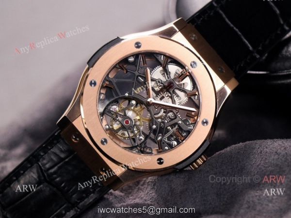 Best Hublot Classic Fusion Skeleton Tourbillon Rose Gold Replica Watch Hand-Winding 2