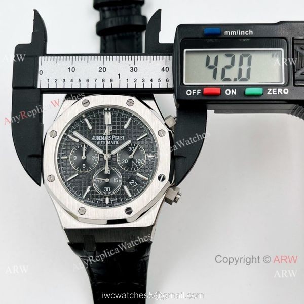 Best Copy Audemars Piguet Chronograph Royal Oak Watch Black Leather Strap 2