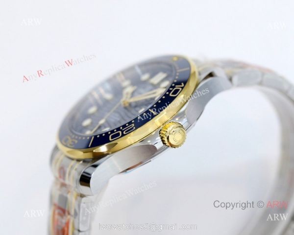 2021 Latest Swiss Omega Seamaster Diver 300M OR Factory 8800 Watch Two Tone Blue Ceramic Bezel 2
