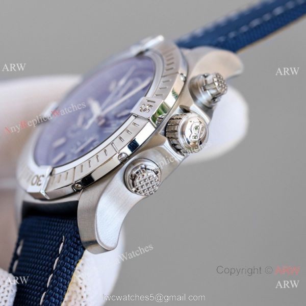 JH Factory Breitling Avenger Chronograph 7750 Blue Dial Blue Leather Strap 2