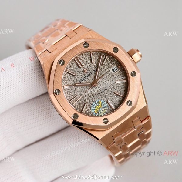 JH Factory Copy Audemars Piguet Royal Oak Women 37mm Cal.3120 Watch Rose Gold Blue Dial 2