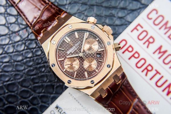 Grade 1A Copy Audemars Piguet Royal Oak Chronograph 7750 Watch Chocolate Dial Brown Leather Strap 2