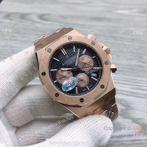 Japan Grade Copy Audemars Piguet Royal Oak Watches Rose Gold Gray Dial 44mm 2