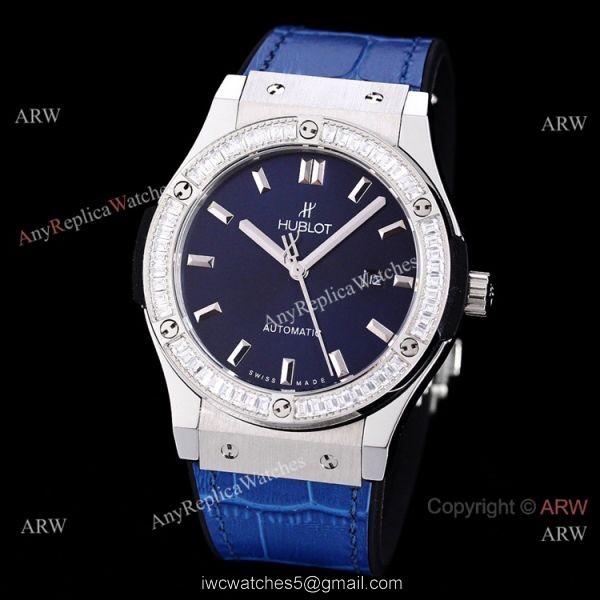Copy Hublot Classic Fusion Diamond Bezel Green Dial Watch Citizen 8215 Movement 2