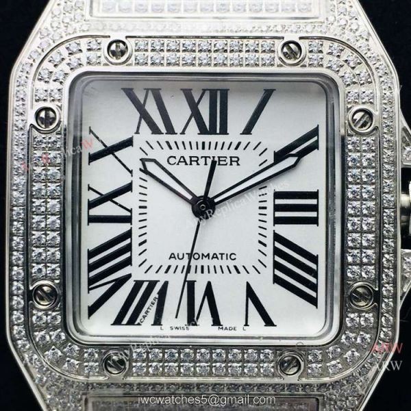 Best Copy Iced Out Cartier Santos Watch Automatic Cartier Santos 100 Diamond Watch 2