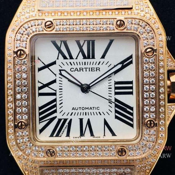 Best Copy Cartier Santos 100 Diamond Watch White Dial With Roman Markers 2