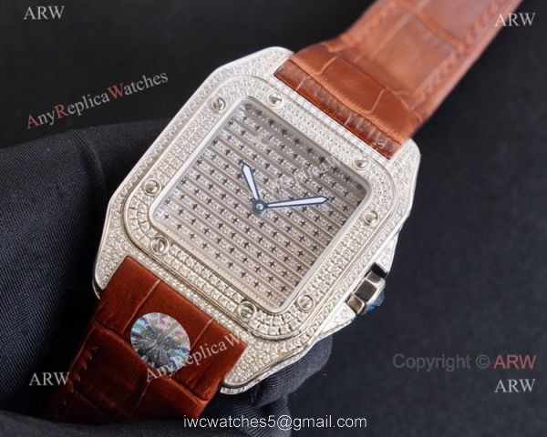 High Quality Fake Cartier Santos Iced Out Replica Watches For Men 2