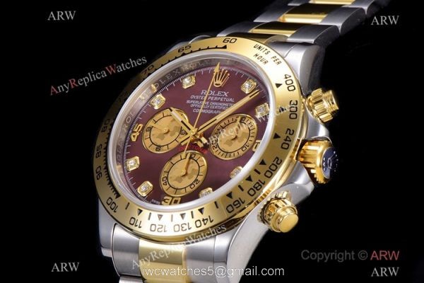 JH Factory Replica Rolex Daytona Swiss 4130 Chronograph Watch Rose Red Dial Two Tone 2