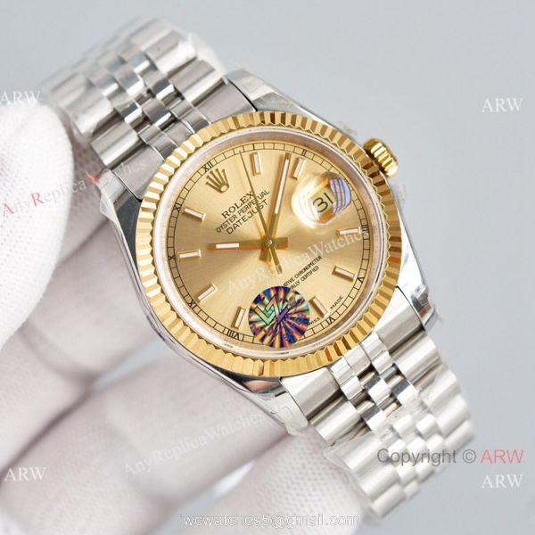 Swiss Grade Copy Rolex Oyster Perpetual Datejust 36mm 2836 Watch Stainless Steel Gold Bezel 2
