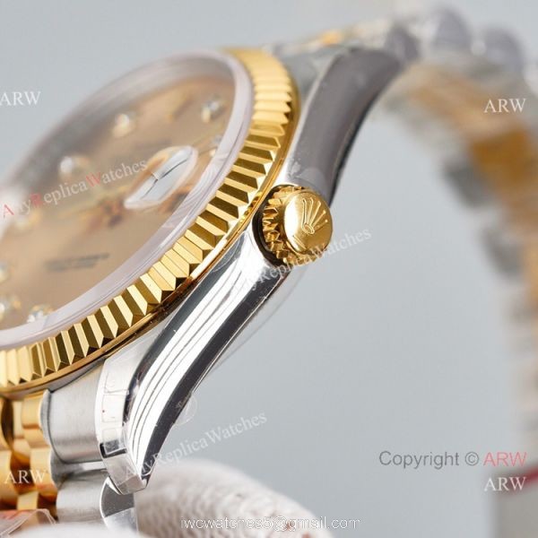 Swiss Grade Copy Rolex Oyster Perpetual Datejust 36mm Watch eta2836 Champagne Dial with Diamond 2