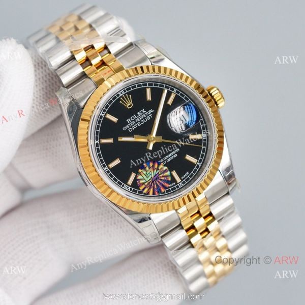 Swiss Grade Rolex Oyster Perpetual Datejust ETA2836 904L Two Tone Black Dial 36mm 2