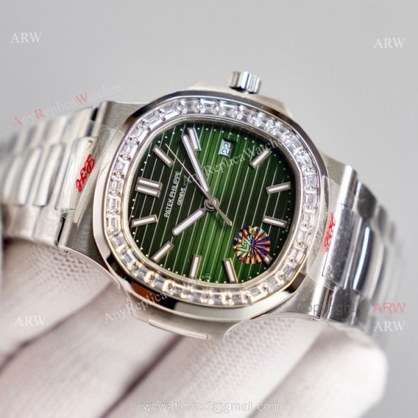 High End Replica Green Dial Patek Philippe Nautilus 5711 Diamond Bezel Swiss Cal324 Replica Watch 2