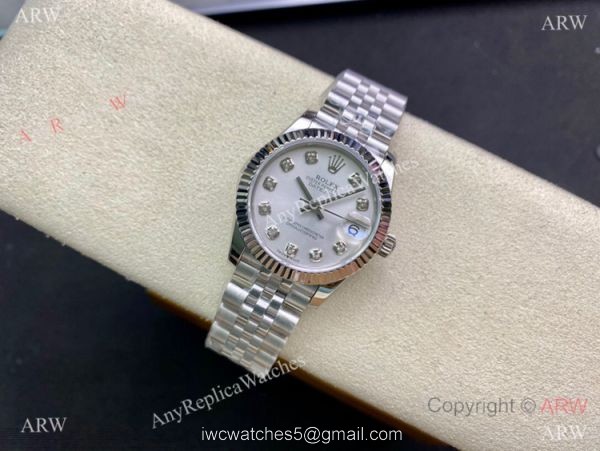Swiss Replica Rolex Datejust WF Silver Diamond Watch 31mm Midsize 2