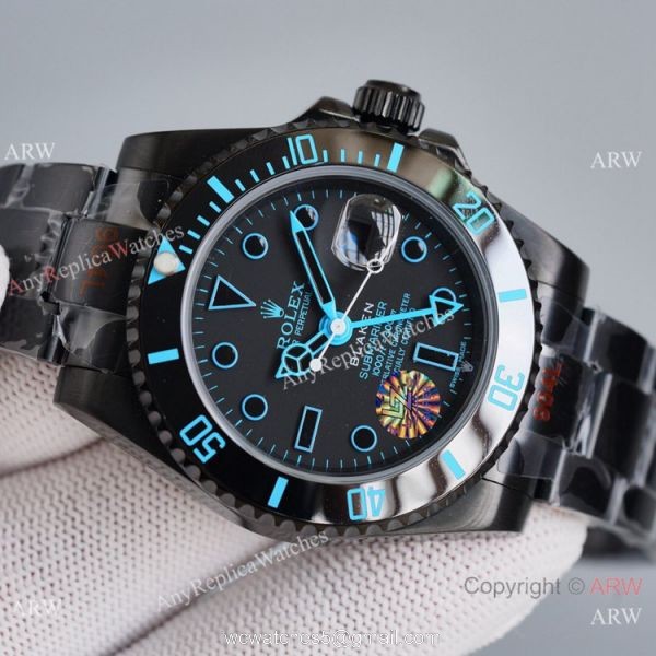 Swiss Copy Rolex Blaken Submariner Watch Blue Markers 40mm 2