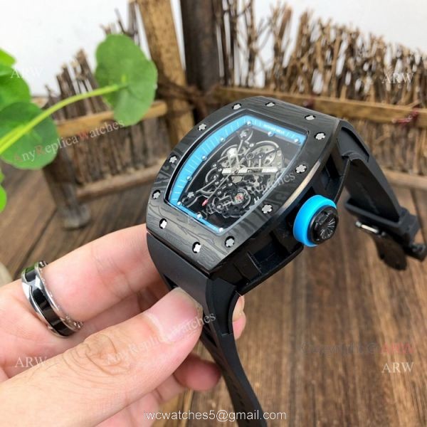 Copy Richard Mille Rm 055 Black With Blue Inner Bezel Transparent Rubber Strap Watch 2