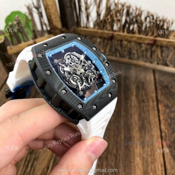 Copy Richard Mille Clear Watch RM055 Carbon Fiber White Rubber Strap Watch 2