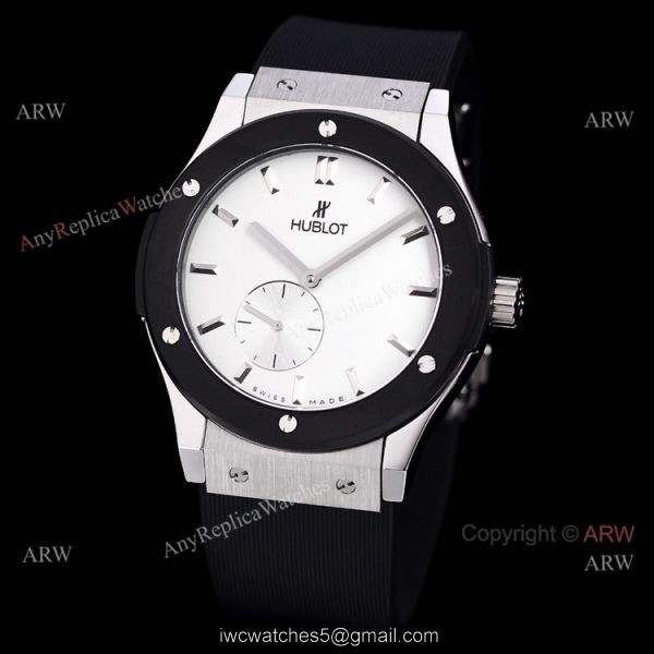 Stainless Steel Hublot Classic Fusion 42mm White Dial White Leather Strap Watch Replica 2