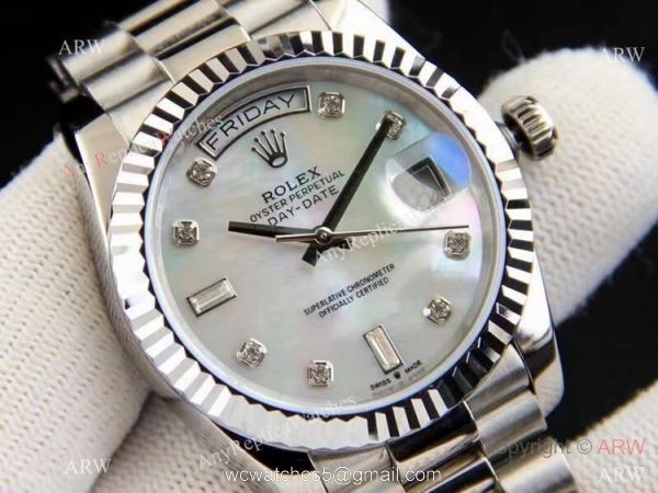 Best Replica Rolex Day-date 36 White MOP Silver President Watch 2