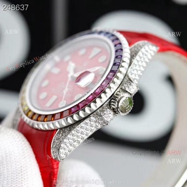 New Blaken Rolex Submariner Red Dial Rainbow Bezel Swiss Replica Watches 40mm 2