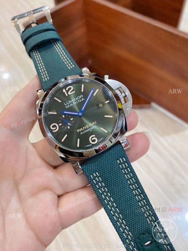 New Panerai 2021 Copy Panerai Green Dial Marina Watch 44mm Green Leather Strap 2