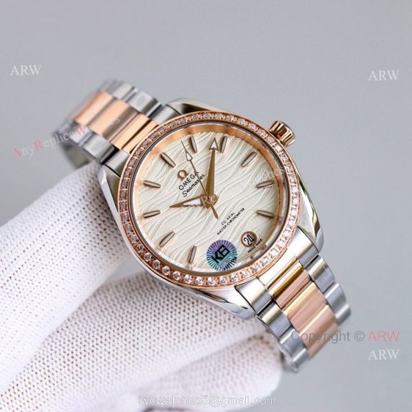 Ladies Omega Constellation 34 Two Tone Rose Gold Watch With Diamonds High Copy 2