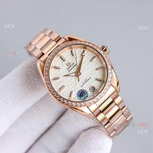 Ladies Omega Seamaster Constellation 34mm Rose Gold Diamond Watch High Copy 2