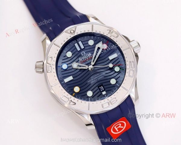 New Omega Seamaster Diver 300m Beijing 2022 Special Edition Swiss Replica Watch Omega Blue Wave Dial 2