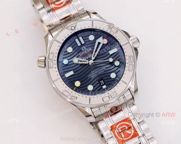 New Omega Seamaster Diver 300m Blue Wave Dial Omega 8800 Movement Beijing 2022 Special Edition Swiss Replica Watch 2