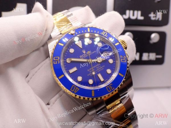 Pre-Owned AAA Replica Rolex Submariner Noob Swiss 3135 Two Tone Blue Watch 40mm 2