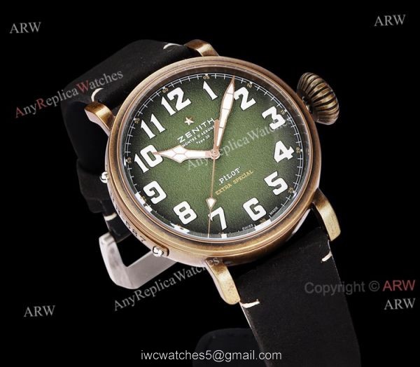 Best Zenith Pilot Type 20 Extra Special 45mm Green Dial Black Leather Strap Replica Watch 2