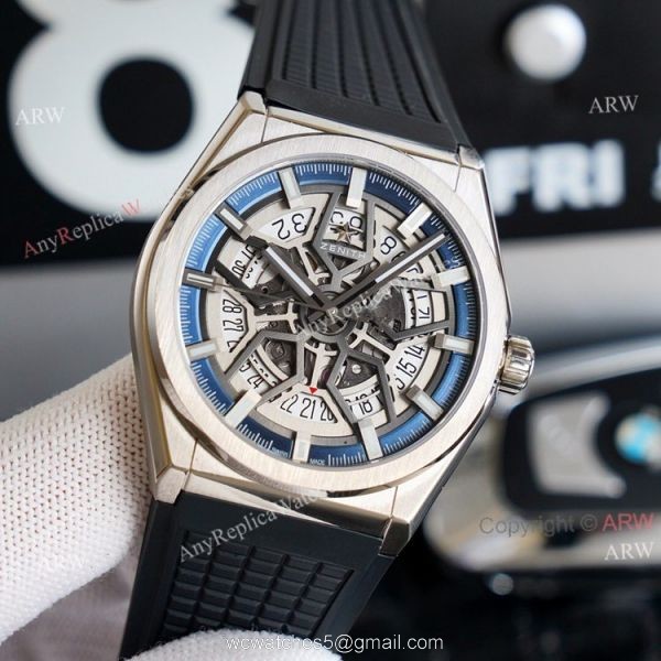 Best Zenith Defy Classic Skeleton Dial Black Rubber Strap 41mm High Copy Watch Swiss Grade 2