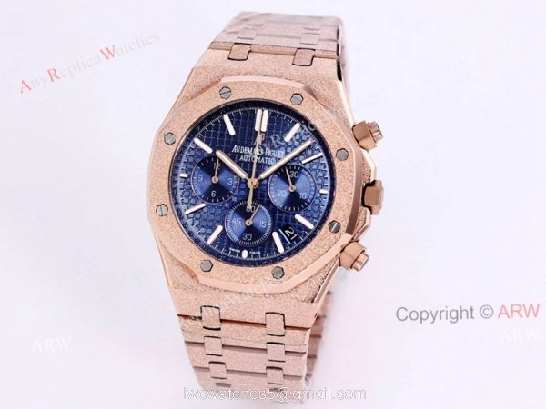 New Audemars Piguet Frosted Gold Royal Oak Rose Gold Watch 41mm Silver Dial with Stop Function High Copy 2