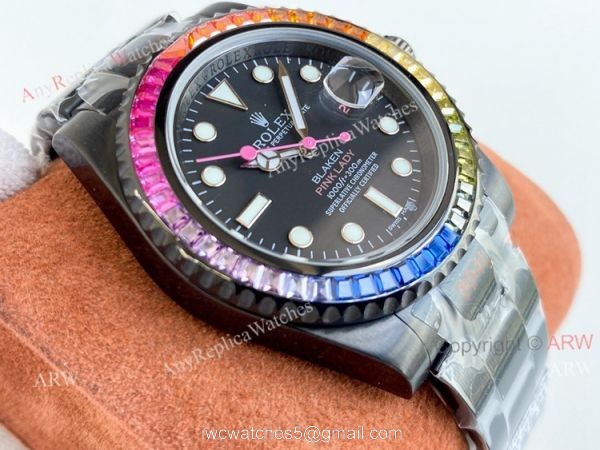 High Copy Rainbow Rolex Blaken Submariner Pink Lady 40mm All Black Watch 2