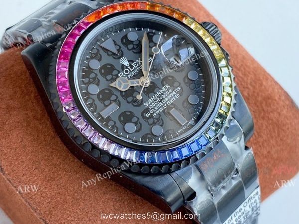 All Black Rolex Submariner Blaken Skull Watch Rainbow Diamond Bezel High Copy 2