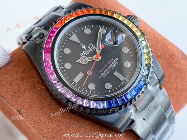 Swiss Grade High End Replica Roex Blaken Yacht Master 40mm All Black Rainbow Watch 2