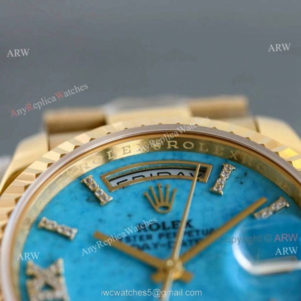 New Yellow Gold Rolex Day Date 36mm Turquoise Roman Dial M128238-0071 Replica Watch 2