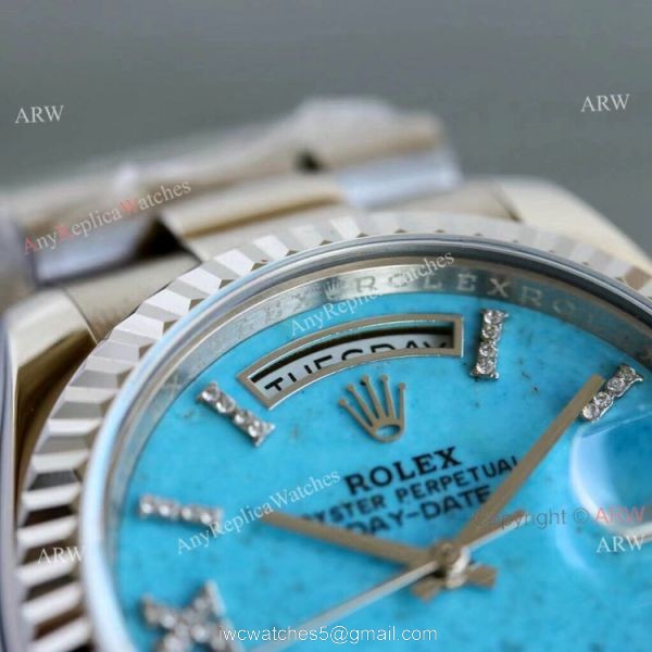 New Rolex Day Date Turquoise Roman Dial M128238 Stainless Steel Copy Watch 36mm 2