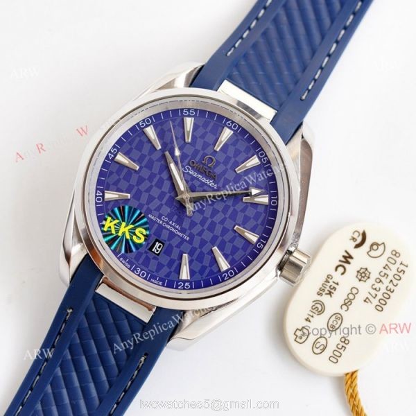 New Omega Aqua Terra 150m Blue Dial With Blue Rubber Band Swiss Replica Watch 41 2