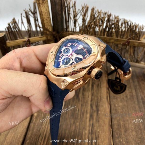Quartz Tonino Lamborghini 124bbr Spyder 47mm Rose Gold Blue Rubber Band Knockoff Watch 2