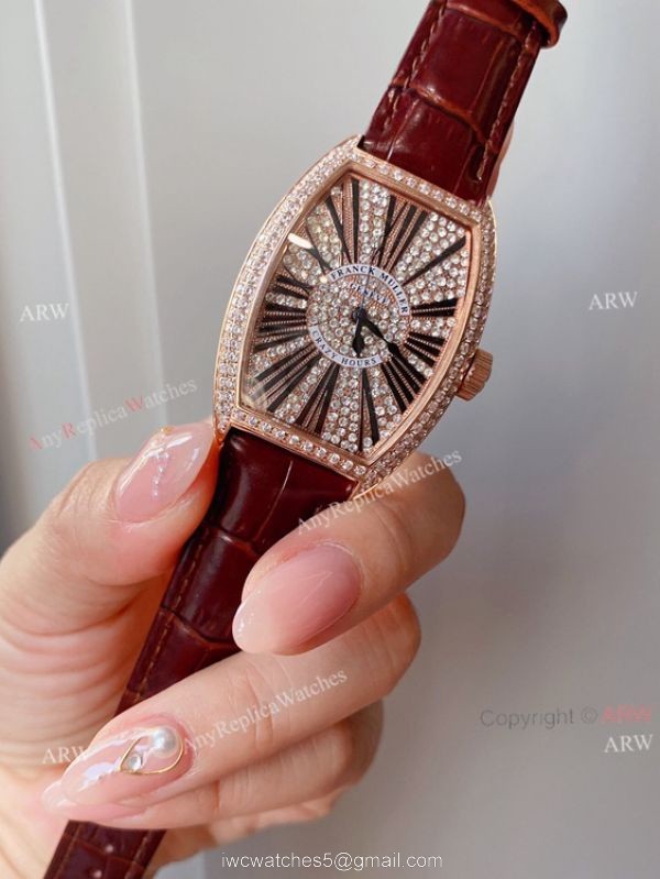 Iced Out Franck Muller Cintree Curvex Rose Gold Ladies Watch With Diamonds Best Copy 2