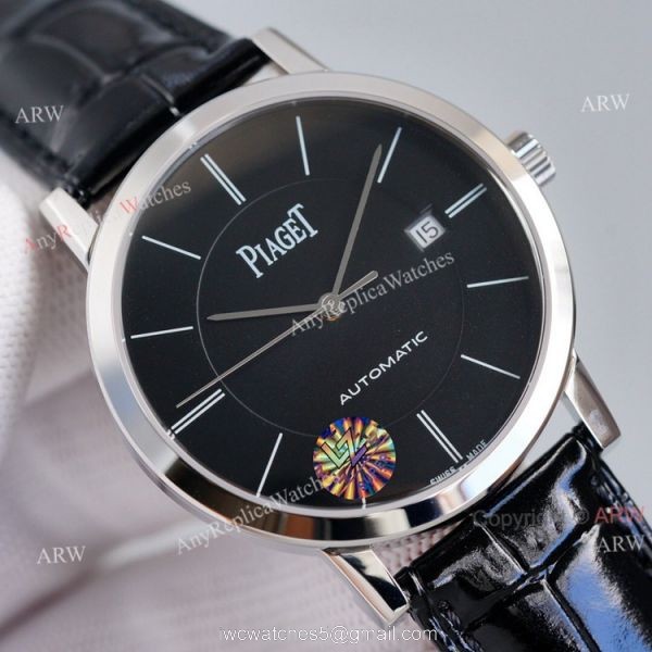 Asia 2824 Piaget Altiplano Black Dial Black Leather Strap Knockoff Watch With Diamond Bezel 2