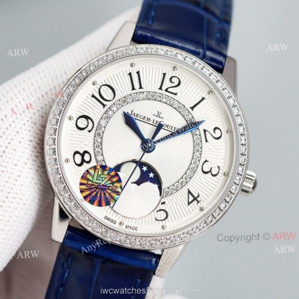 Best Copy White Face Jaeger Lecoultre Rendez-Vous Ladies Watch With Diamonds Blue Leather Strap 2