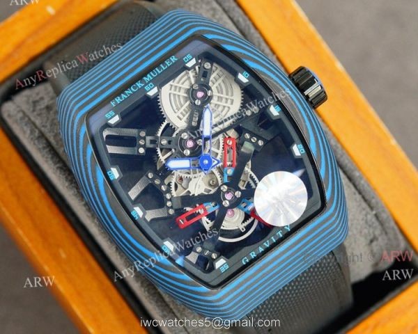 High Quality Replica Franck Muller Skeleton Carbon Watch Automatic Black Rubber Band 2