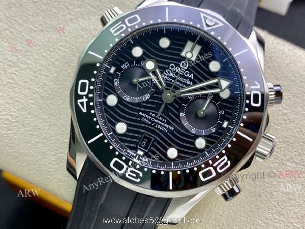 New OM Factory Omega Seamaster Diver 300 Black Dial Black Rubber Strap Replica Watch 44mm 2