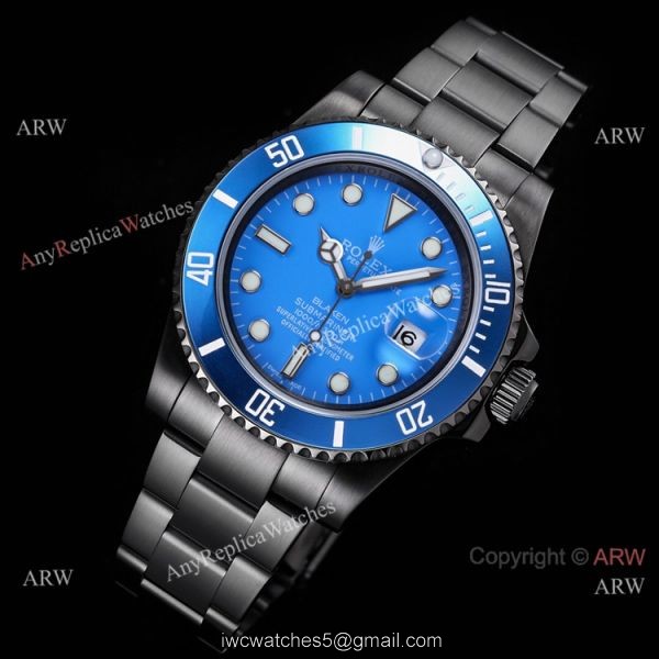 2021! Super Clone Rolex Blaken Submariner Watch Cal.2824 Movement DLC Steel Blue Bezel Blue Dial 2