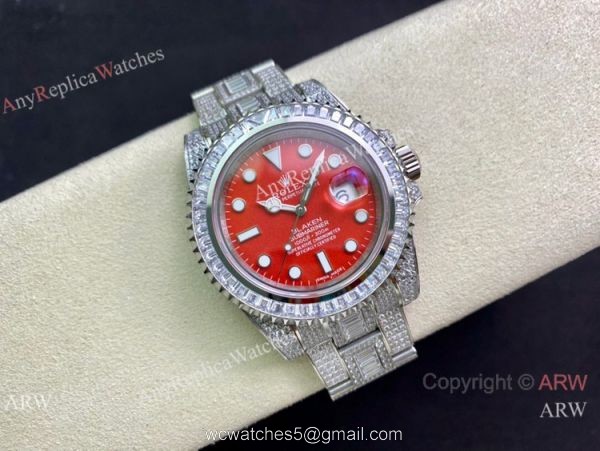 Swiss Replica Rolex BLAKEN Submariner 2836 Iced Out Watch 904L Stainless Steel Red Dial 2