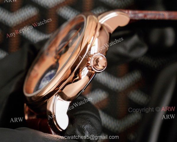 Automatic Montblanc Tourbillon Geosphere Rose Gold Replica Watch Brown Leather Strap For Men 2