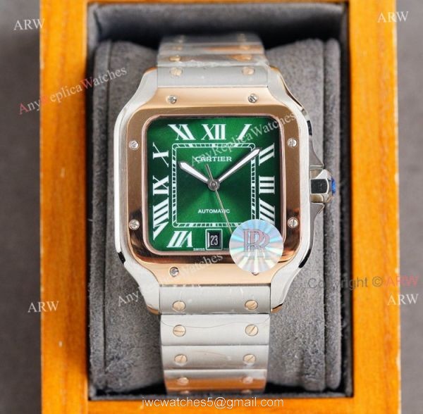 New Green Dial Cartier Santos Dumont XL Two Tone Replica Watch For Men 2