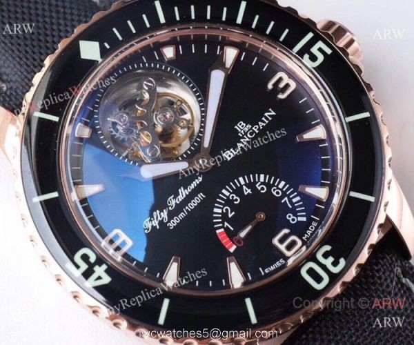 JB Factory 1:1 Blancpain Real Tourbillon Fifty Fathoms 45mm Watch Rose Gold Case 2