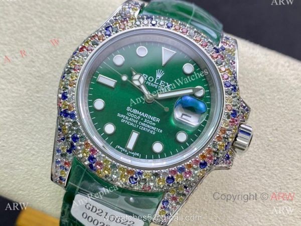 Swiss Quality Copy Rolex Submariner Green Limited Edition Watch Rainbow Bezel 2